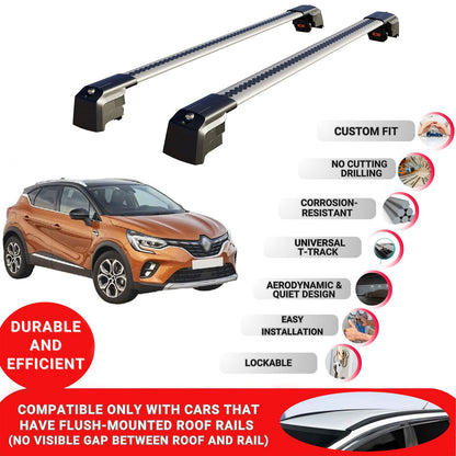 Roof Bars Rack for Renault Captur 2020+ Lockable Rail Carrier 2 Pcs Grey