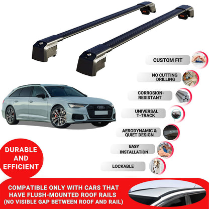 Roof Bars Rack for Audi A6 Avant (C8) 2019+ Lockable Rail Carrier 2 Pcs Black