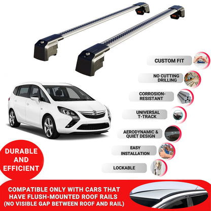 Roof Bars Rack for Vauxhall Zafira Tourer C 2011-2019 Lockable Rail Carrier 2 Pcs Grey