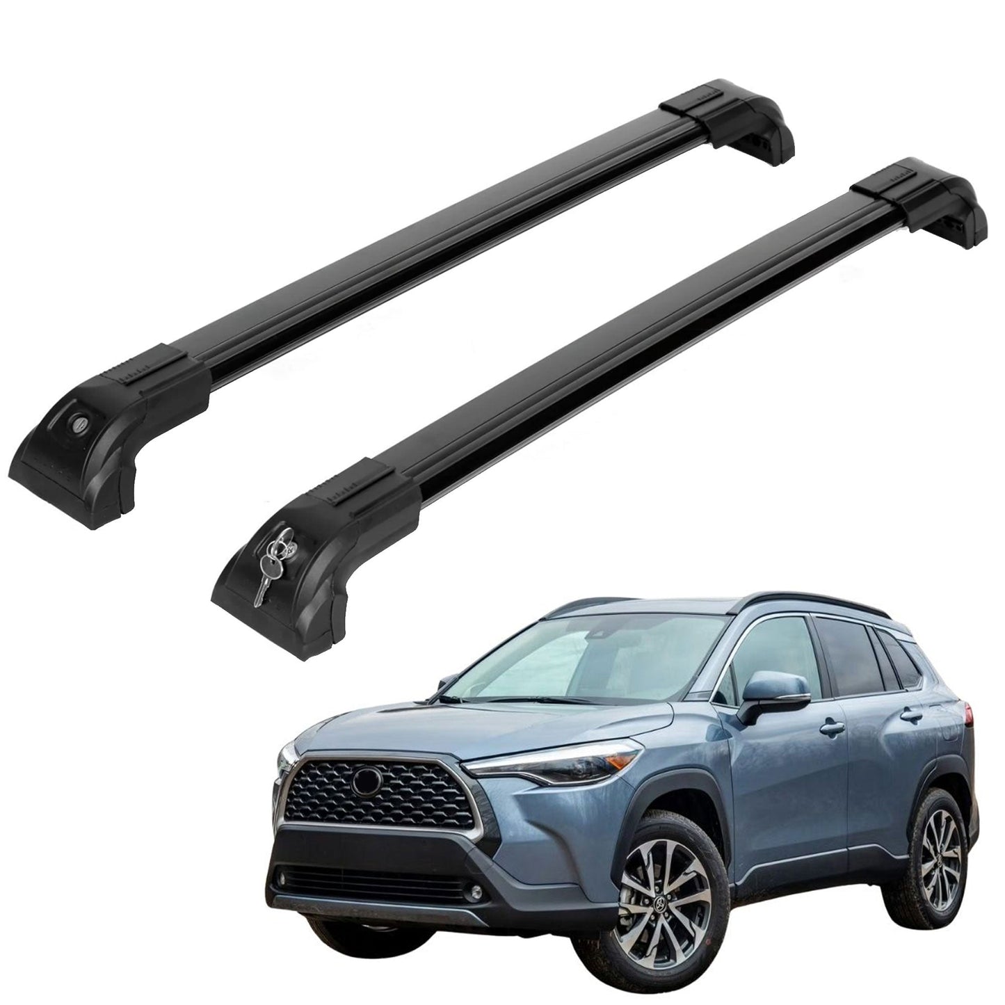 Roof Bars for Toyota Corolla Cross 2022 Onwards – Lockable, Heavy Duty 2 Pcs Black