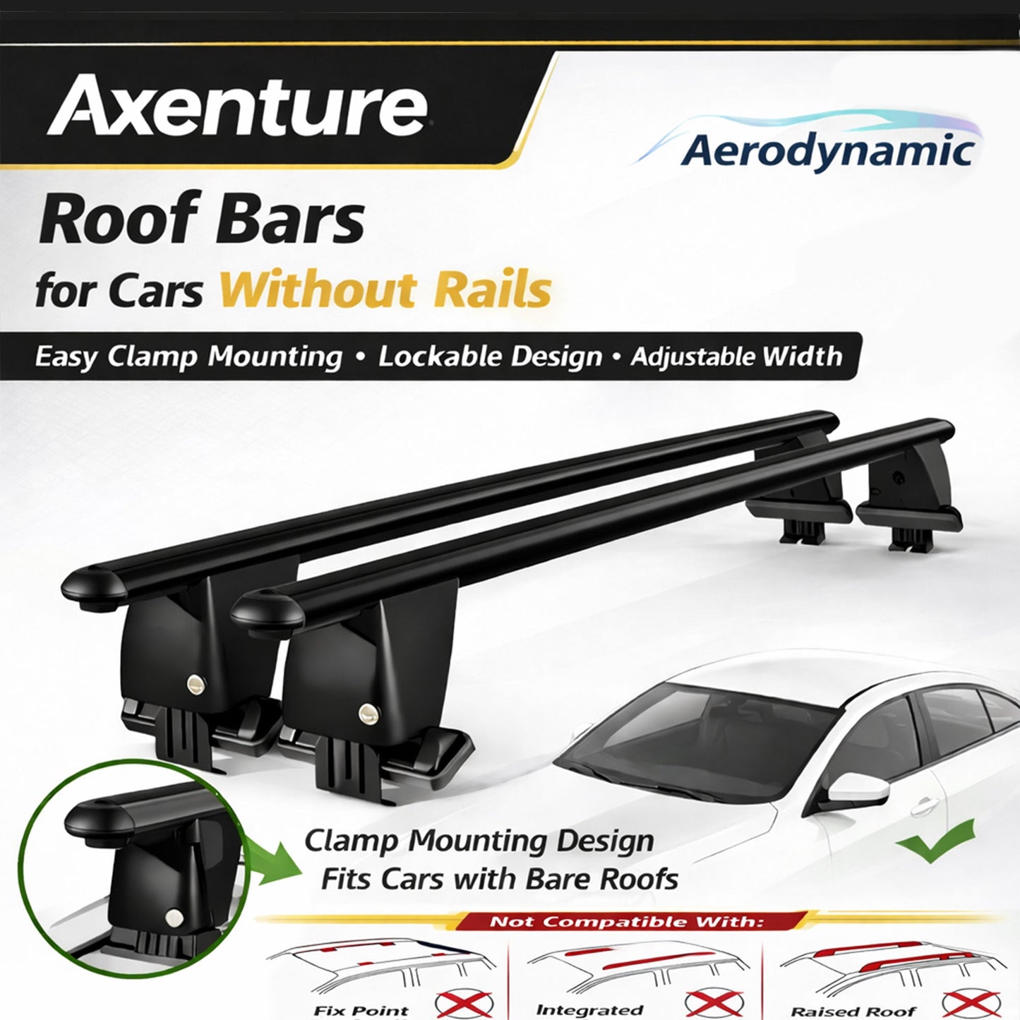 Roof Bars For Cars Without Rails For Lexus Nx Az10 2014-2017 Lockable Black 2 Pcs
