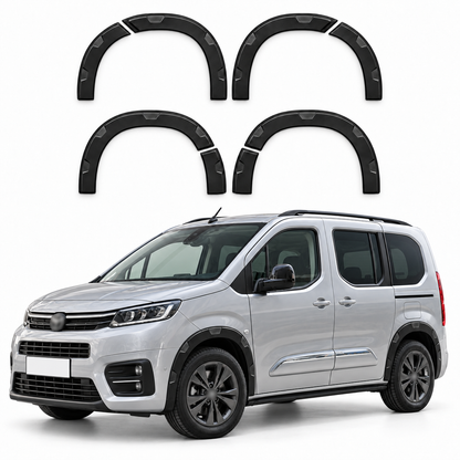 8-piece matte black wheel arch trim set with illustrative Toyota Proace City installation