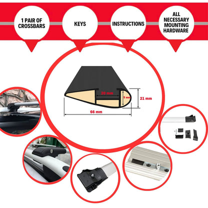 Roof Rack Cross Bars for Kia Sportage 2004-2009 Lockable Roof Bars 2 Pcs Grey