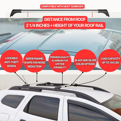 Roof Rack Cross Bars for Renault Trafic 2015-2025 Lockable Roof Bars 2 Pcs Black