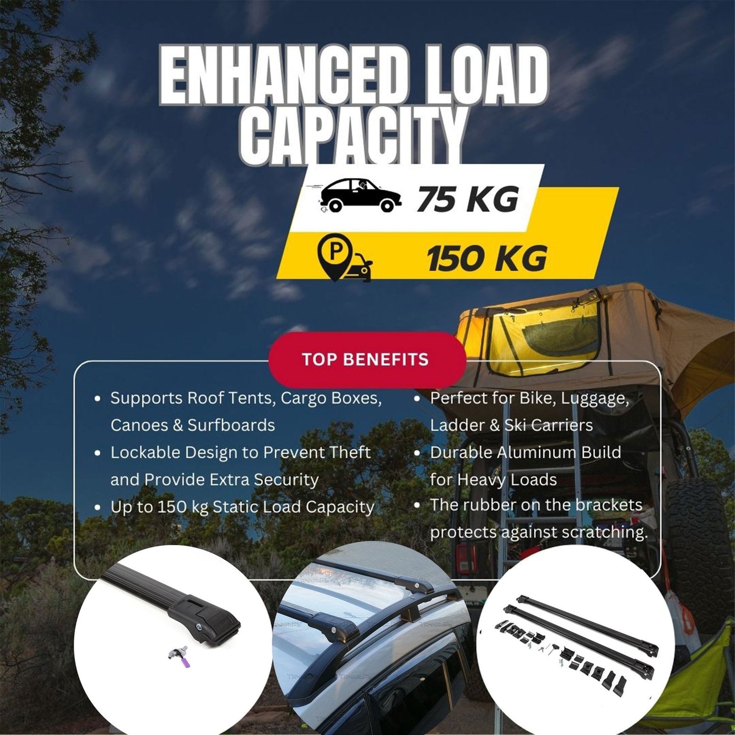 Roof Rack Cross Bars for Mg Zs Suv 2018 Onwards Lockable Roof Bars 2 Pcs Black