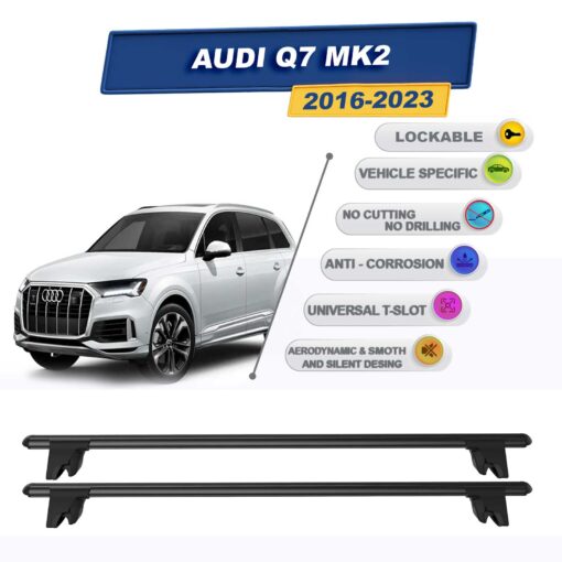 Roof Racks Cross Bars For Audi Q7 Mk2 2016-2023 Lockable2 Pcs Black - Image 2