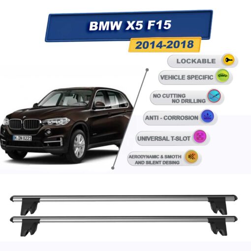 Roof Racks Cross Bars For Bmw X5 F15 2014-2018 Lockable Rail Carrier 2 Pcs Grey - Image 2