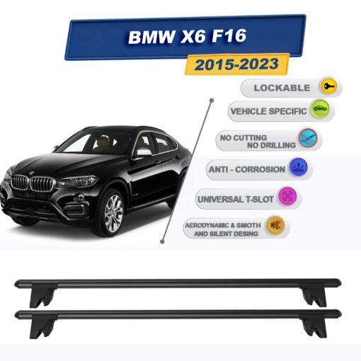 Roof Racks Cross Bars For Bmw X6 F16 2015-2023 Lockable Rail Carrier 2 Pcs Black - Image 2