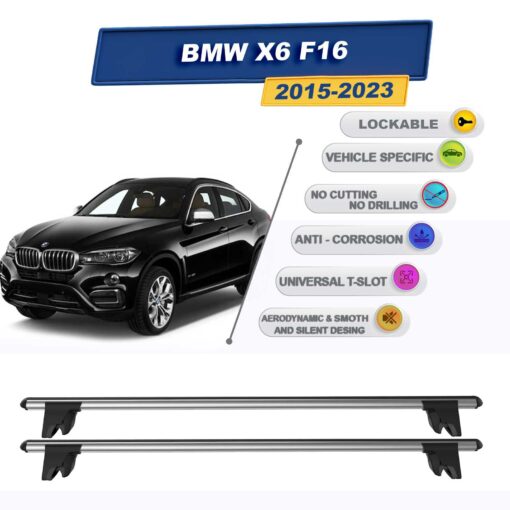 Roof Racks Cross Bars For Bmw X6 F16 2015-2023 Lockable Rail Carrier 2 Pcs Grey - Image 2