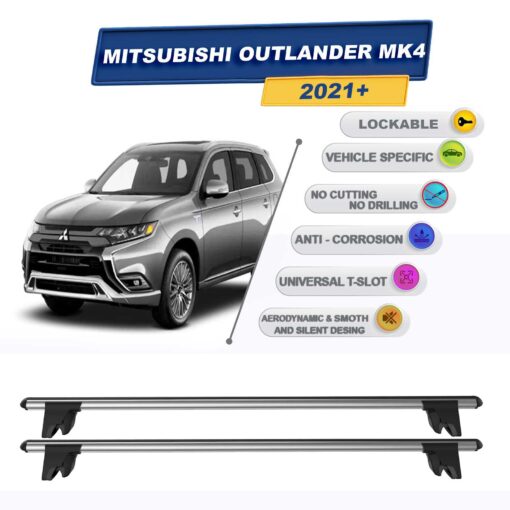 Roof Racks Cross Bars For Mitsubishi Outlander Mk4 2021 + Lockable 2 Pcs Grey - Image 2