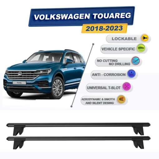 Roof Racks Cross Bars For Volkswagen Touareg 2018-2023 Lockable 2 Pcs Black - Image 2