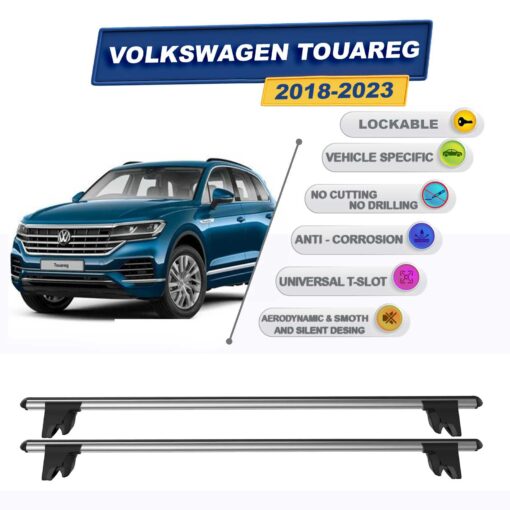 Roof Racks Cross Bars For Volkswagen Touareg 2018-2023 Lockable 2 Pcs Grey - Image 2