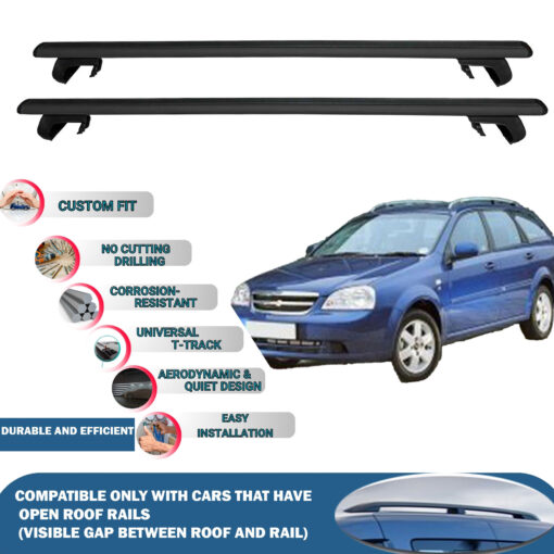 Roof Rack Cross Bars Compatible with Chevrolet Lacetti Sw 2005-2011, Fits Raised Roof Rails with Gap to Car Roof, Ideal Rail Carrier for Roof Tents, 2-Piece Black