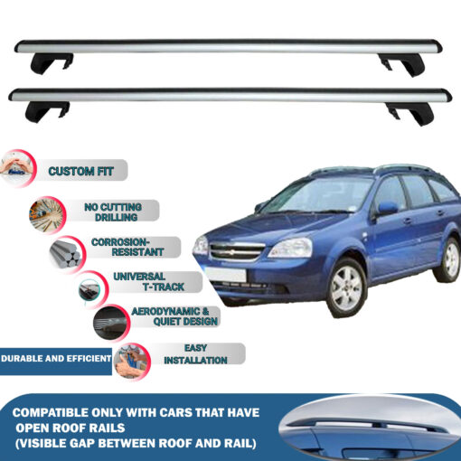 Roof Rack Cross Bars Compatible with Chevrolet Lacetti Sw 2005-2011, Fits Raised Roof Rails with Gap to Car Roof, Ideal Rail Carrier for Roof Tents, 2-Piece Silver