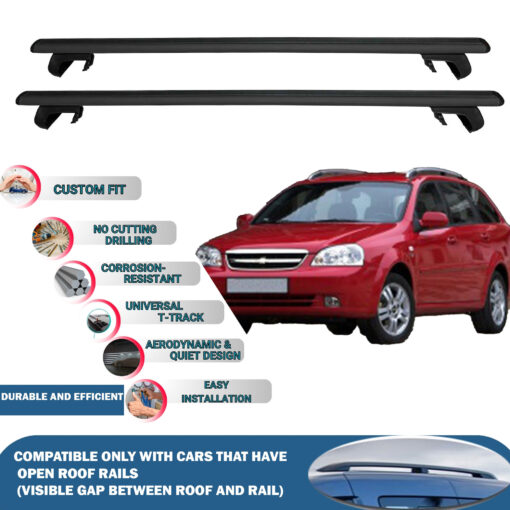 Roof Rack Cross Bars Compatible with Chevrolet Nubira Wagon 2002-2007, Fits Raised Roof Rails with Gap to Car Roof, Ideal Rail Carrier for Roof Tents, 2-Piece Black