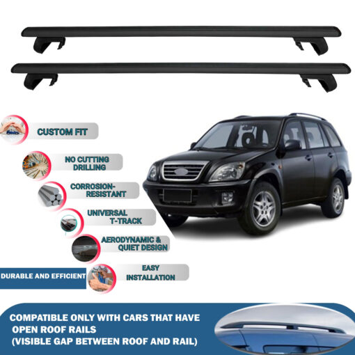 Roof Rack Cross Bars Compatible with Cherry Tiggo 2008-2012, Fits Raised Roof Rails with Gap to Car Roof, Ideal Rail Carrier for Roof Tents, 2-Piece Black