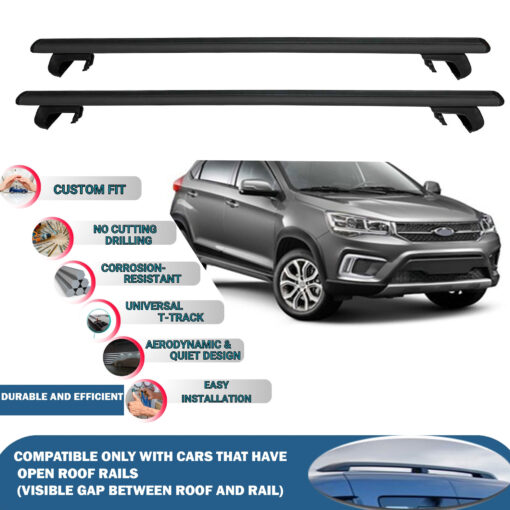 Roof Rack Cross Bars Compatible with Cherry Tiggo 3X 2016-2023, Fits Raised Roof Rails with Gap to Car Roof, Ideal Rail Carrier for Roof Tents, 2-Piece Black