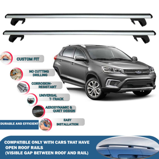 Roof Rack Cross Bars Compatible with Cherry Tiggo 3X 2016-2023, Fits Raised Roof Rails with Gap to Car Roof, Ideal Rail Carrier for Roof Tents, 2-Piece Silver