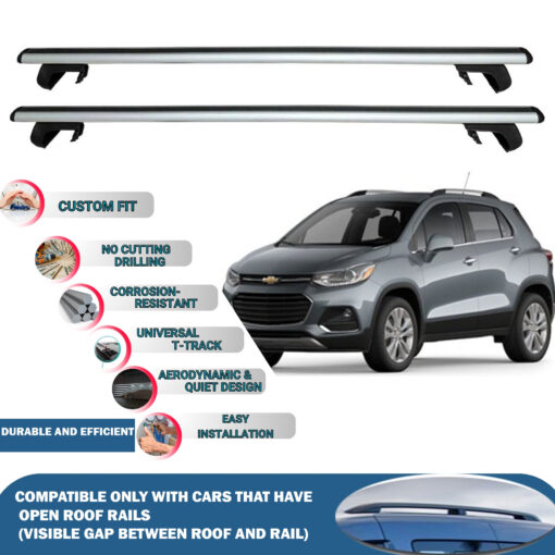 Roof Rack Cross Bars Compatible with Chevrolet Trax 2013-2020, Fits Raised Roof Rails with Gap to Car Roof, Ideal Rail Carrier for Roof Tents, 2-Piece Silver