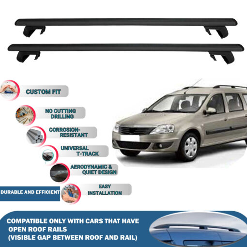 Roof Rack Cross Bars Compatible with Dacia Logan Mcv 5D 2007-2013, Fits Raised Roof Rails with Gap to Car Roof, Ideal Rail Carrier for Roof Tents, 2-Piece Black