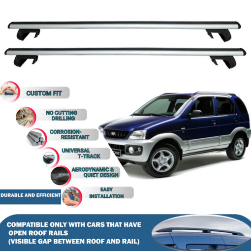 Roof Rack Cross Bars Compatible with Daihatsu Terios 1997-2005, Fits Raised Roof Rails with Gap to Car Roof, Ideal Rail Carrier for Roof Tents, 2-Piece Silver