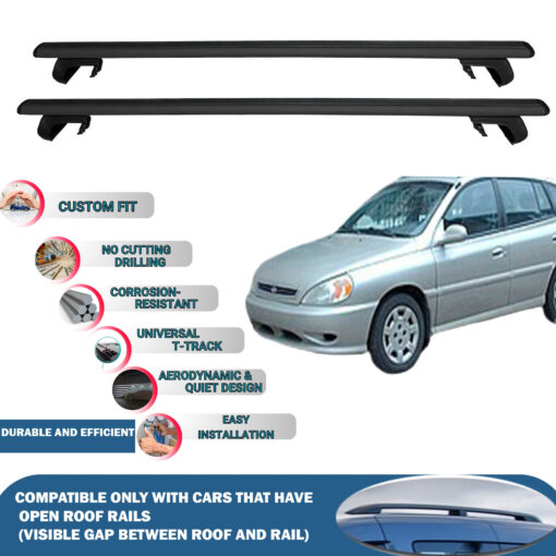 Roof Rack Cross Bars Compatible with Kia Rio SW 2000-2005, Fits Raised Roof Rails with Gap to Car Roof, Ideal Rail Carrier for Roof Tents, 2-Piece Black