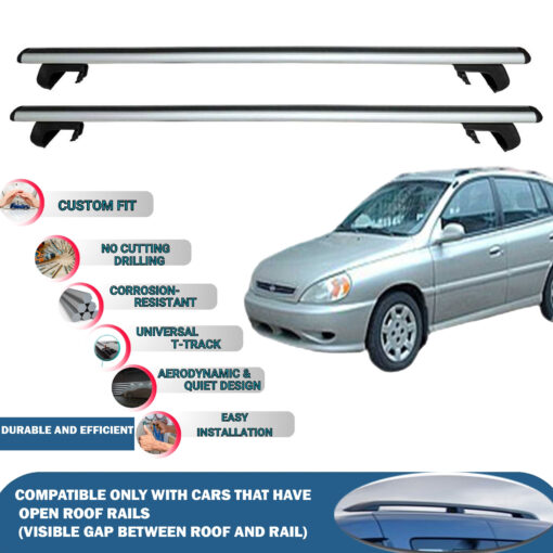 Roof Rack Cross Bars Compatible with Kia Rio SW 2000-2005, Fits Raised Roof Rails with Gap to Car Roof, Ideal Rail Carrier for Roof Tents, 2-Piece Silver