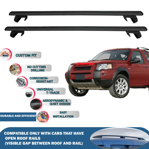 Roof Rack Cross Bars Compatible with Land Rover Freelander 1997-2007, Fits Raised Roof Rails with Gap to Car Roof, Ideal Rail Carrier for Roof Tents, 2-Piece Black