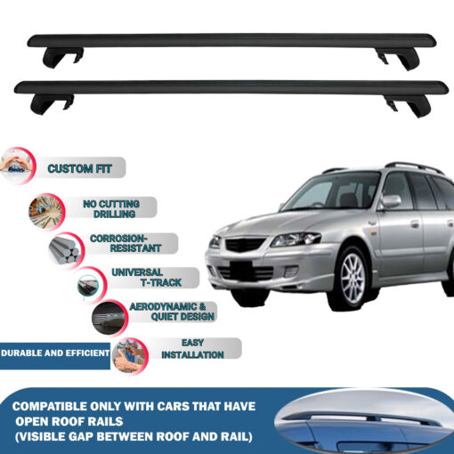 Roof Rack Cross Bars Compatible with Mazda 626 Wagon 1997-2002, Fits Raised Roof Rails with Gap to Car Roof, Ideal Rail Carrier for Roof Tents, 2-Piece Black