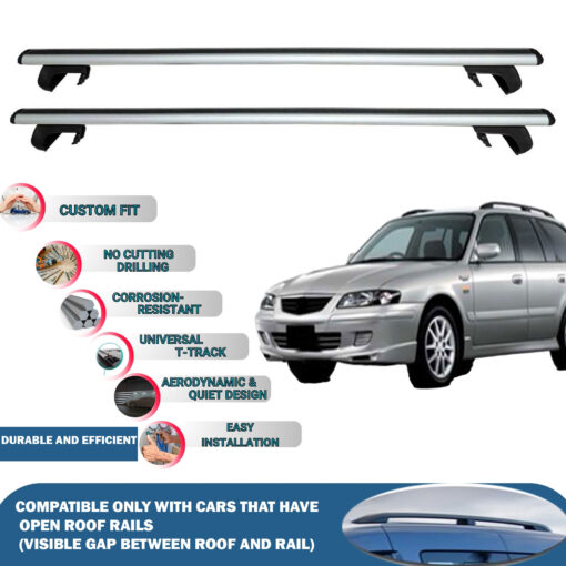 Roof Rack Cross Bars Compatible with Mazda 626 Wagon 1997-2002, Fits Raised Roof Rails with Gap to Car Roof, Ideal Rail Carrier for Roof Tents, 2-Piece Silver