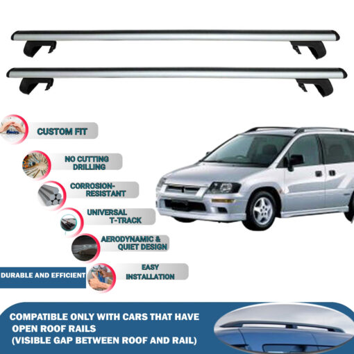 Roof Rack Cross Bars Compatible with Mitsubishi RVR 1997-2002, Fits Raised Roof Rails with Gap to Car Roof, Ideal Rail Carrier for Roof Tents, 2-Piece Silver