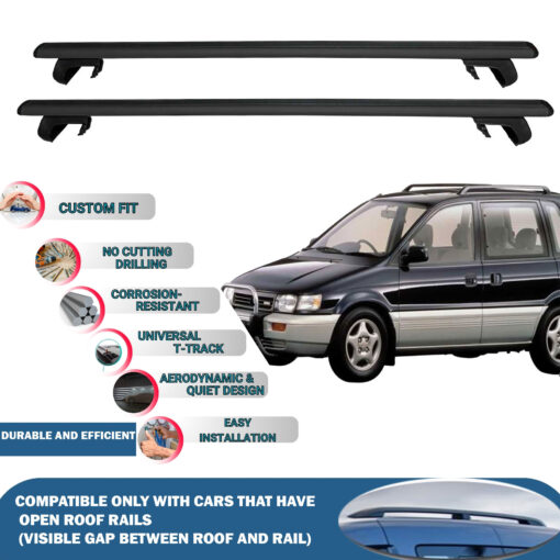 Roof Rack Cross Bars Compatible with Mitsubishi Space Runner 1997-2002, Fits Raised Roof Rails with Gap to Car Roof, Ideal Rail Carrier for Roof Tents, 2-Piece Black