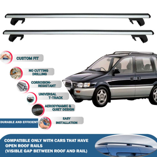 Roof Rack Cross Bars Compatible with Mitsubishi Space Runner 1997-2002, Fits Raised Roof Rails with Gap to Car Roof, Ideal Rail Carrier for Roof Tents, 2-Piece Silver