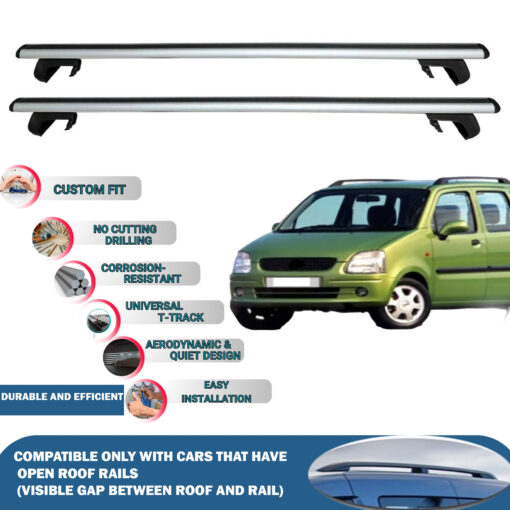 Roof Rack Cross Bars Compatible with Opel Agila 2000-2008, Fits Raised Roof Rails with Gap to Car Roof, Ideal Rail Carrier for Roof Tents, 2-Piece Silver