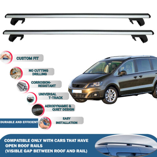 Roof Rack Cross Bars Compatible with Seat Arona 2017-2023, Fits Raised Roof Rails with Gap to Car Roof, Ideal Rail Carrier for Roof Tents, 2-Piece Silver