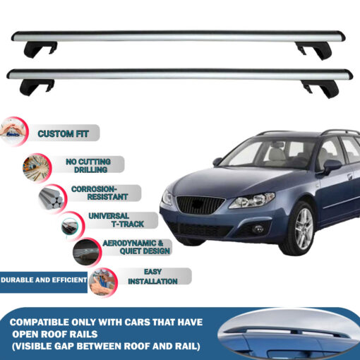 Roof Rack Cross Bars Compatible with Seat Exeo St 2009-2012, Fits Raised Roof Rails with Gap to Car Roof, Ideal Rail Carrier for Roof Tents, 2-Piece Silver