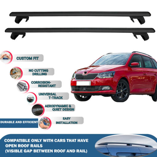 Roof Rack Cross Bars Compatible with Skoda Fabia Wagon 2015-2021, Fits Raised Roof Rails with Gap to Car Roof, Ideal Rail Carrier for Roof Tents, 2-Piece Black