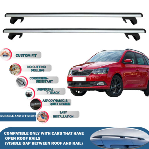 Roof Rack Cross Bars Compatible with Skoda Fabia Wagon 2015-2021, Fits Raised Roof Rails with Gap to Car Roof, Ideal Rail Carrier for Roof Tents, 2-Piece Silver