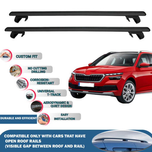 Roof Rack Cross Bars Compatible with Skoda Kamiq 2019-2023, Fits Raised Roof Rails with Gap to Car Roof, Ideal Rail Carrier for Roof Tents, 2-Piece Black