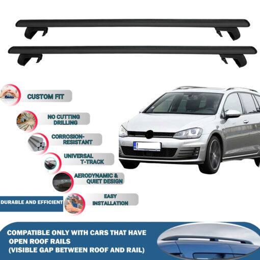 Roof Rack Cross Bars Compatible with Volkswagen Golf VII Variant 2013-2020, Fits Raised Roof Rails with Gap to Car Roof, Ideal Rail Carrier for Roof Tents, 2-Piece Black