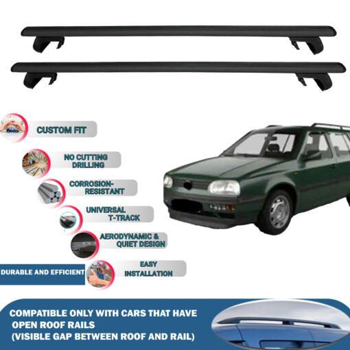 Roof Rack Cross Bars Compatible with Volkswagen Golf III Variant 1994-1998, Fits Raised Roof Rails with Gap to Car Roof, Ideal Rail Carrier for Roof Tents, 2-Piece Black