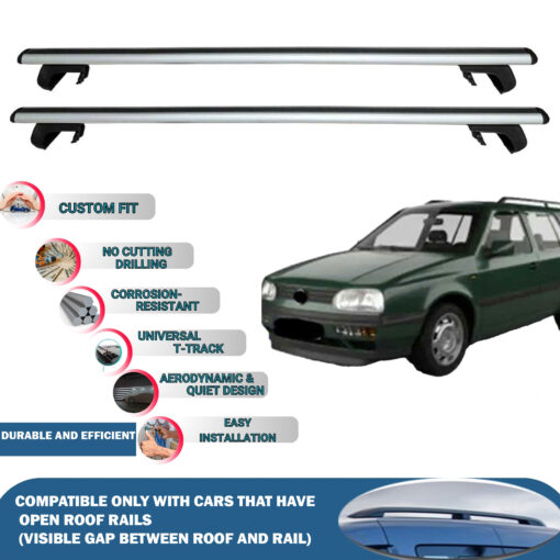 Roof Rack Cross Bars Compatible with Volkswagen Golf III Variant 1994-1998, Fits Raised Roof Rails with Gap to Car Roof, Ideal Rail Carrier for Roof Tents, 2-Piece Silver