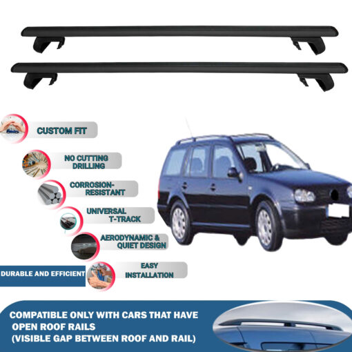 Roof Rack Cross Bars Compatible with Volkswagen Golf IV Variant 1999-2006, Fits Raised Roof Rails with Gap to Car Roof, Ideal Rail Carrier for Roof Tents, 2-Piece Black