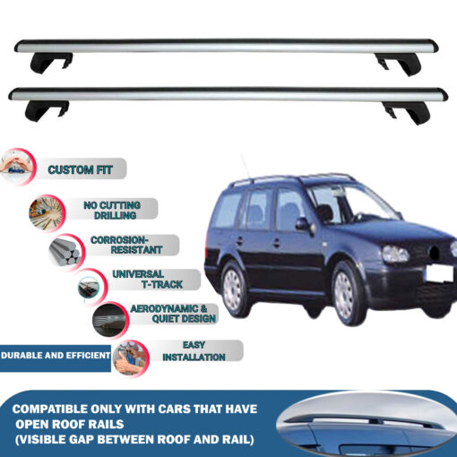 Roof Rack Cross Bars Compatible with Volkswagen Golf IV Variant 1999-2006, Fits Raised Roof Rails with Gap to Car Roof, Ideal Rail Carrier for Roof Tents, 2-Piece Silver