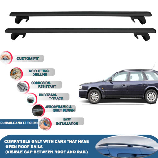 Roof Rack Cross Bars Compatible with Audi A6 Avant/Sw C4 1994-1997, Fits Raised Roof Rails with Gap to Car Roof, Ideal Rail Carrier for Roof Tents, 2-Piece Black