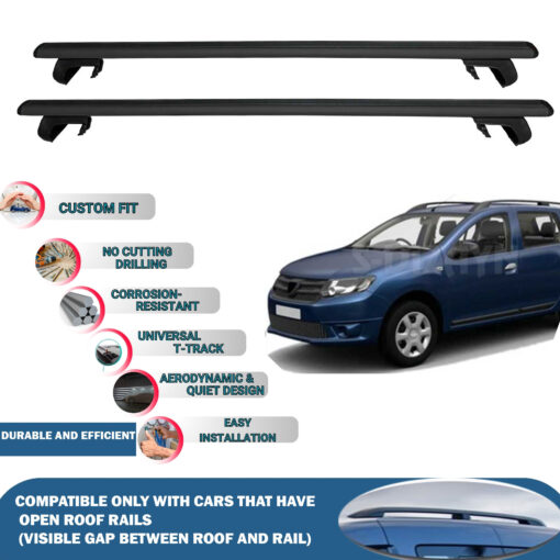 Roof Rack Cross Bars Compatible with Dacia Logan Mcv 2014-2023, Fits Raised Roof Rails with Gap to Car Roof, Ideal Rail Carrier for Roof Tents, 2-Piece Black