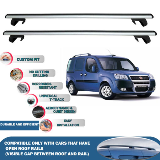 Roof Rack Cross Bars Compatible with Fiat Doblo Cargo 2000-2009, Fits Raised Roof Rails with Gap to Car Roof, Ideal Rail Carrier for Roof Tents, 2-Piece Silver