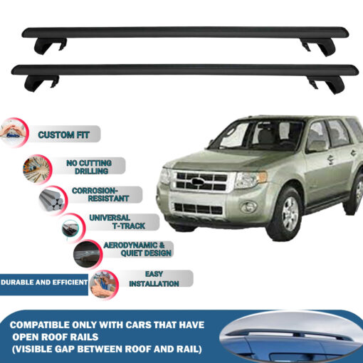 Roof Rack Cross Bars Compatible with Ford Escape 2008-2012, Fits Raised Roof Rails with Gap to Car Roof, Ideal Rail Carrier for Roof Tents, 2-Piece Black