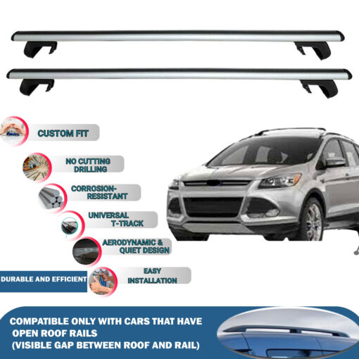 Roof Rack Cross Bars Compatible with Ford Escape 2013-2019, Fits Raised Roof Rails with Gap to Car Roof, Ideal Rail Carrier for Roof Tents, 2-Piece Silver