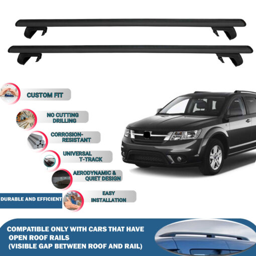 Roof Rack Cross Bars Compatible with Fiat Freemont Suv 2011-2015, Fits Raised Roof Rails with Gap to Car Roof, Ideal Rail Carrier for Roof Tents, 2-Piece Black